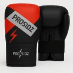 PRO SIDZ bag boxing gloves red and black heavy bag training gloves with lightning bolt design silver branding and hook and loop wrist closure for punching bag workouts
