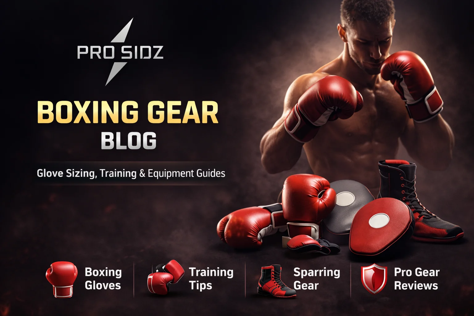 ProSidZ boxing gear blog banner showing boxing gloves, training and sparring equipment