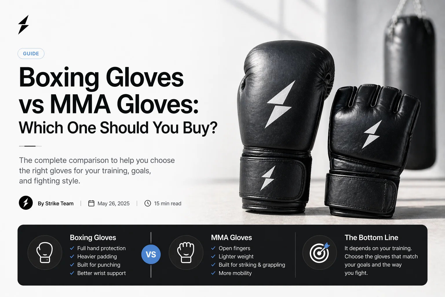 Boxing glove and MMA glove placed side by side showing size and padding difference