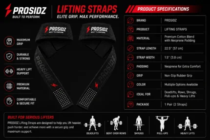 PROSIDZ gym lifting straps with reinforced stitching and rubber grip dots