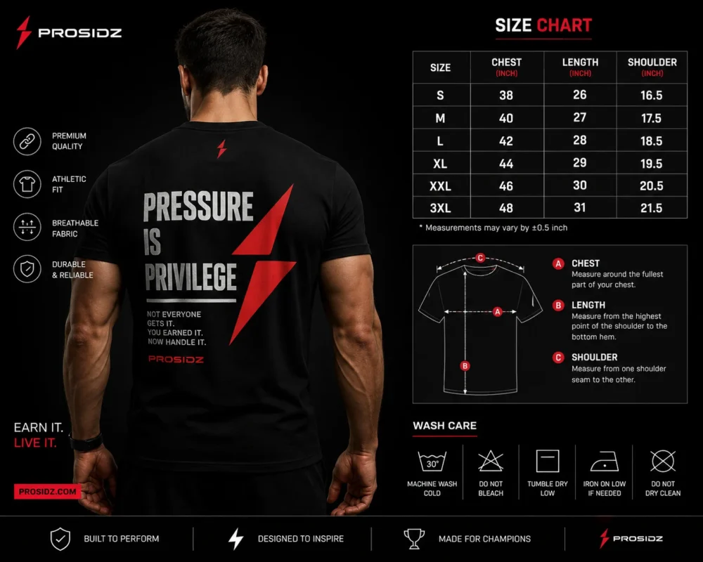 Pressure Is Privilege Prosidz workout T-shirt with premium black red and white design