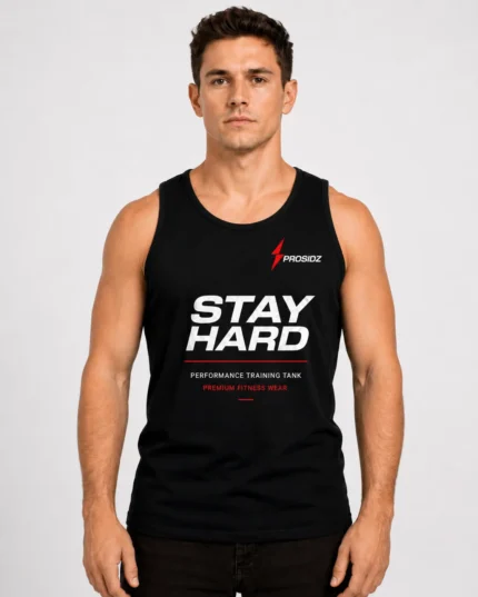 Prosidz black training tank top back print Train Harder Perform Better