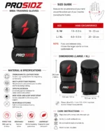 Prosidz black MMA training gloves with matte leather finish and red logo