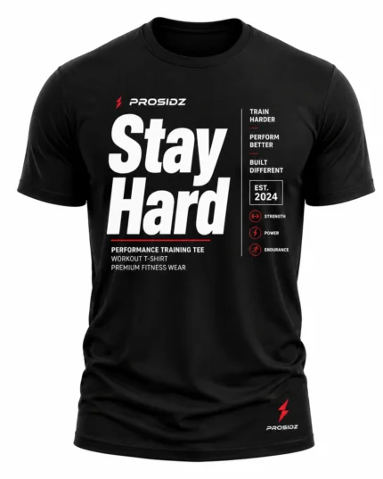 Prosidz men’s black workout T-shirt with bold back graphic design