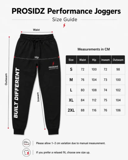 PROSIDZ Built Different black performance joggers front view