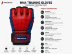 PROSIDZ kids spider web MMA gloves red and blue front view
