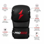 Front view of Prosidz MMA gloves with padded knuckle protection
