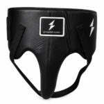 PROSDIZ black boxing groin guard front view with premium protective padding and adjustable straps
