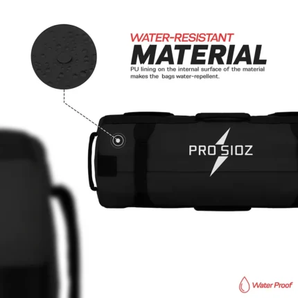 PROSIDZ black fitness sandbag made with 1200D ripstop nylon fabric for strength and conditioning training