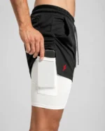 PROSIDZ men’s gym shorts with phone pocket on white compression liner side view