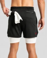 PROSIDZ black athletic shorts with rear zip pocket, towel loop and compression liner back view