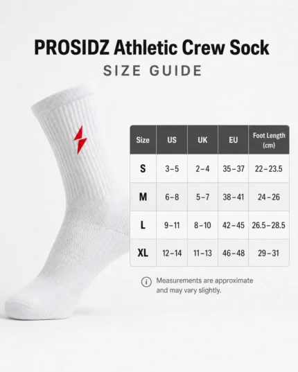 PROSIDZ white athletic crew sock with red lightning logo