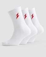 PROSIDZ white athletic crew socks three pack with red logo