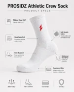 PROSIDZ white crew socks with red logo worn during gym training