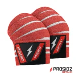 PROSIDZ BETA-X1 red knee wraps for gym training, squats, and weightlifting