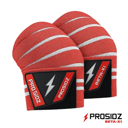 PROSIDZ BETA-X1 red knee wraps for gym training, squats, and weightlifting