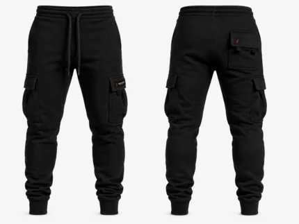 PROSIDZ men’s black cargo jogger sweatpants with drawcord waist and utility pockets front view