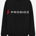 PROSIDZ black oversized crewneck sweatshirt with bold chest logo front view