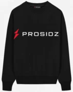 PROSIDZ black oversized crewneck sweatshirt with bold chest logo front view