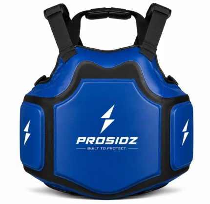 PROSIDZ blue and black boxing body protector with foam padding and adjustable straps