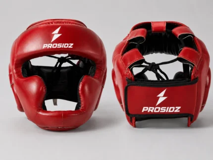 PROSIDZ red boxing headguard with padded cheek and forehead protection for sparring and training