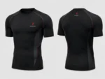 PROSIDZ men’s black short sleeve compression shirt with red stitching, chest logo and slim athletic fit