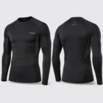 PROSIDZ men’s black long sleeve compression shirt with red stitching, chest logo and slim athletic fit