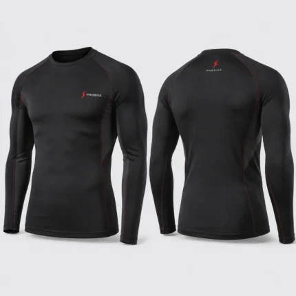 PROSIDZ men’s black long sleeve compression shirt with red stitching, chest logo and slim athletic fit
