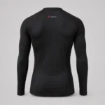 Back view of PROSIDZ men’s black compression shirt with red seam detailing and upper-back logo