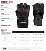 PROSIDZ MMA gloves size guide with hand circumference and recommended weight chart