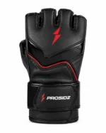 PROSIDZ black and red MMA training gloves with open-finger design and wrist strap