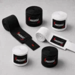 Black and white PROSIDZ MMA hand wraps for punching bag sparring and fitness workouts