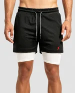 PROSIDZ men’s 2-in-1 shorts product specs showing waistband, pockets, liner and training features