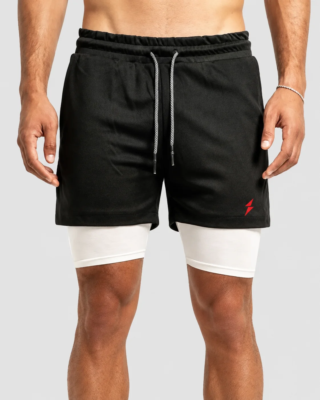 PROSIDZ Men’s 2-in-1 Training Shorts Front View PROSIDZ men’s 2-in-1 shorts product specs showing waistband, pockets, liner and training features