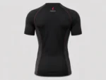Back view of PROSIDZ black compression shirt with upper-back logo, red seam details and athletic panel construction