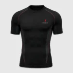 PROSIDZ men’s black short sleeve compression shirt with red stitching, chest logo and slim athletic fit