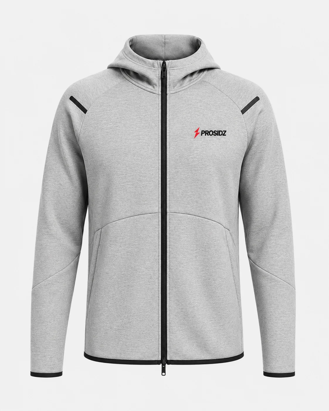 PROSIDZ Men’s Light Grey Full Zip Athletic Hoodie Front View PROSIDZ Full Zip Athletic Hoodie Product Specs