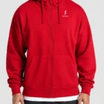 PROSIDZ men’s red full zip hoodie with adjustable hood and front pockets front view