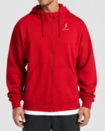 PROSIDZ men’s red full zip hoodie with adjustable hood and front pockets front view