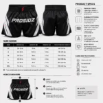 PROSIDZ black and white satin Muay Thai shorts with elastic waistband and embroidered logo