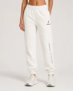 PROSIDZ women’s cream joggers with Pressure Is Privilege leg print, elastic waistband, side pockets, and cuffed ankles