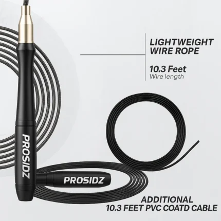 PROSIDZ black speed jump rope with ergonomic handles and cable rope for boxing and fitness training