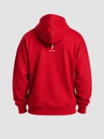 PROSIDZ red full zip hoodie product specs showing zipper, hood, pockets, cuffs and fabric details