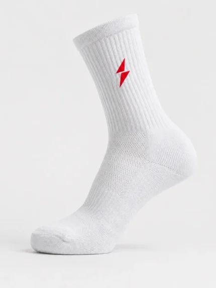 PROSIDZ athletic crew sock product specs showing cuff, knit, arch support and cushioned sole