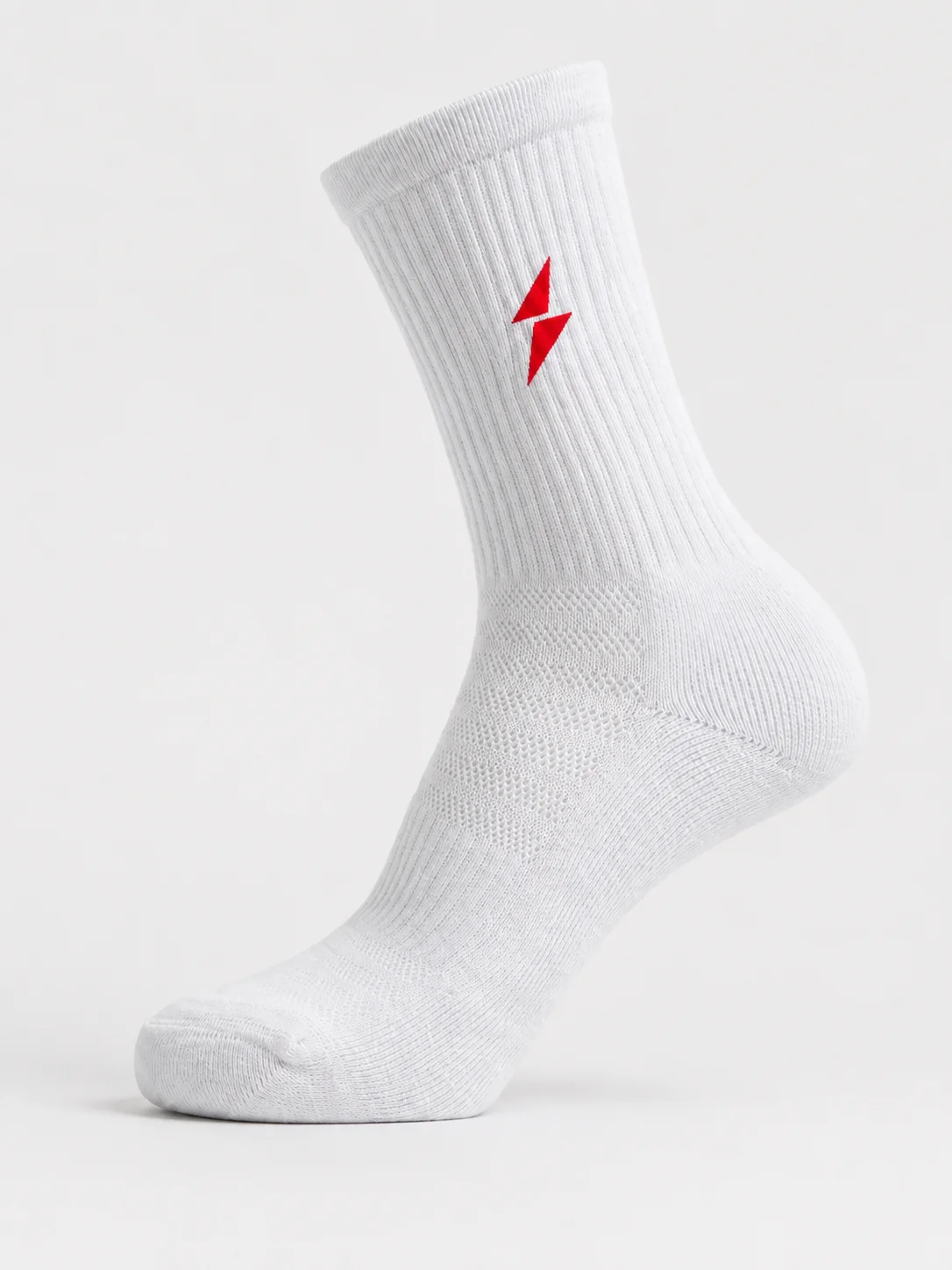PROSIDZ White Athletic Crew Sock Product Image PROSIDZ athletic crew sock product specs showing cuff, knit, arch support and cushioned sole