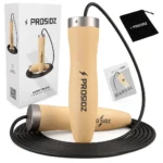 PROSIDZ tangle free jump rope with black rope and wooden handles for smooth skipping