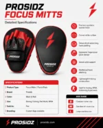 PROSIDZ Boxing Focus Mitts with curved black striking surface, red trim and premium training design.