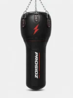 A premium black PROSIDZ boxing MMA training punching bag featuring red stitching, reinforced hanging chains, and professional branding for gym and home training.