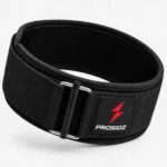 PROSIDZ black nylon weightlifting belt with red logo patch for gym training