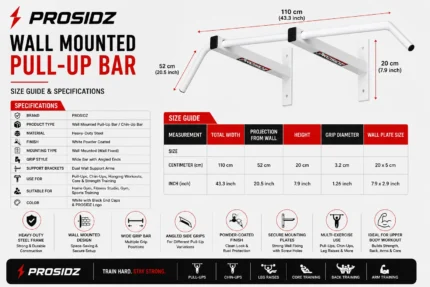 PROSIDZ pull up bar size guide with dimensions